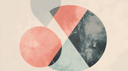 Modern Watercolor Geometric Art in Light Mint and Coral, Mid-Century Modern Aesthetic with Abstract Watercolor Shapes
