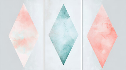 Mid-Century Modern Art Print Set with Pastel Watercolor Shapes, Abstract Minimalist Posters with Soft Pastel Geometric Forms
