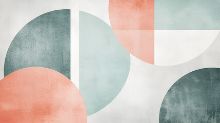 Minimal Geometric Posters with Mid-Century Modern Art, Watercolor Geometric Shapes in Soft Mint, Coral, and Gray