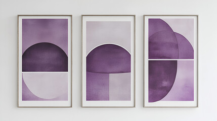Minimal Geometric Posters with Mid-Century Modern Art, Abstract Watercolor Art with Deep Plum, Beige, and Gold
