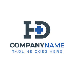 Letters HD Medical Plus Logo, for hospitals, clinics, pharmacy with HD or DG initials
