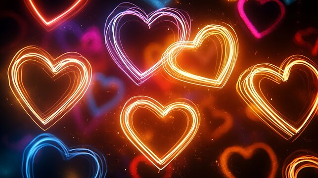 Vibrant Neon Hearts Light Painting Abstract Art