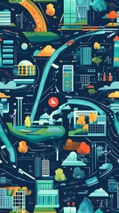 Obraz premium Renewable energy innovations Colorful urban landscape with roads and buildings.