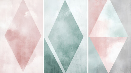 Soft Pastel Abstract Prints in Blush Pink, Mint Green, and Light Gray
