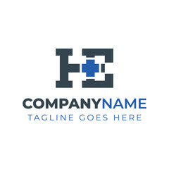 Letters HE Medical Plus Logo, for hospitals, clinics, pharmacy with HE or EG initials