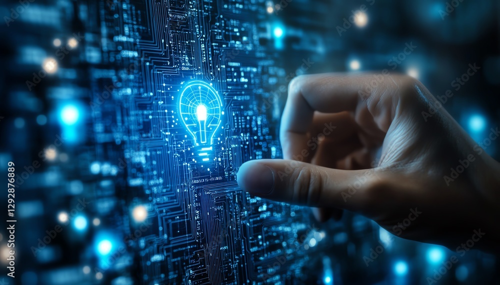 Poster artificial intelligence innovation, creativity connected with technology, new solutions, cybersecuri