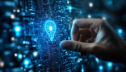 Fototapeta premium Artificial intelligence innovation, creativity connected with technology, new solutions, cybersecurity advancements, and the development of futuristic inventions