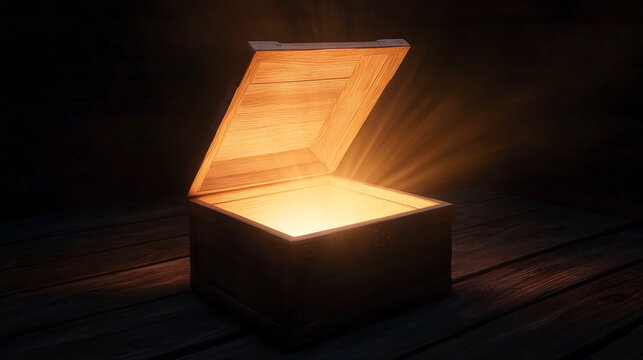 A wooden treasure chest glowing with light, symbolizing curiosity and discovery.