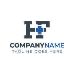 Letters HF Medical Plus Logo, for hospitals, clinics, pharmacy with HF or FG initials