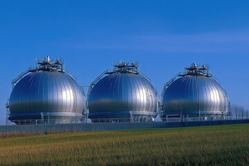 Fototapeta premium Gas facility silhouettes on a clear sky