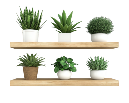 Modern office shelf with indoor plants, featuring various greenery in pots, creating fresh and aesthetic workspace. Perfect for enhancing decor and promoting calming atmosphere