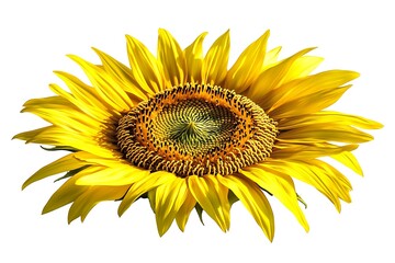 Naklejka premium Bright yellow sunflower with a detailed seed center, floating on a solid white background.