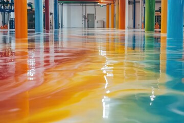 Obraz premium Glossy epoxy coatings on a warehouse floor self leveling epoxy surface