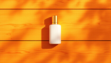 White Spray Bottle on Sunny Wooden Surface