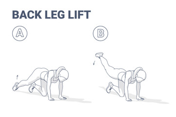 Back Leg Lift Exercise Guide – Two-Stage Black and White Illustration