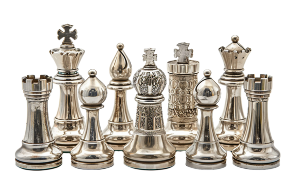 Silver Chess Set on transparent background PNG.