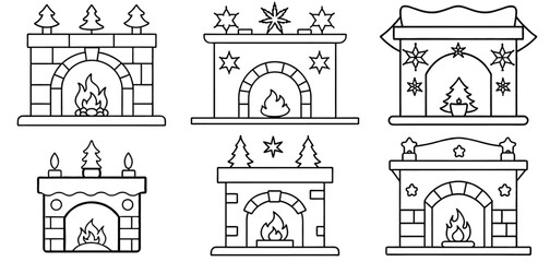 Christmas Fireplace Outline Coloring Page Printable Line Art Drawing
