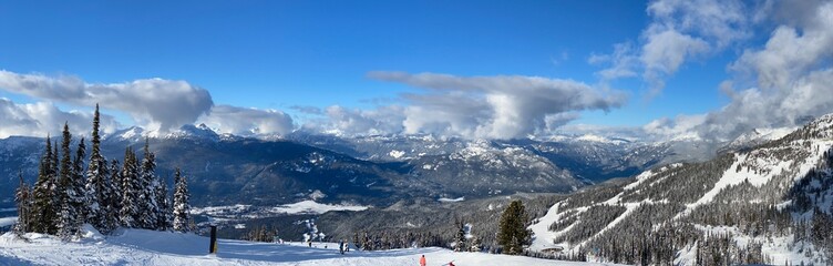 A Panoramic view of the snowy mountains as seen from Blackcomb at Whistler, British Columbia, Canada on a beautiful winter day_20250208