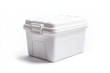 Insulated white foam container for beverages and food ideal for beach outings or picnics Isolated on white background