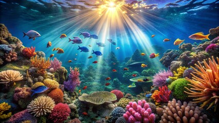 Vibrant Underwater Scene with Colorful Coral and Schools of Fish
