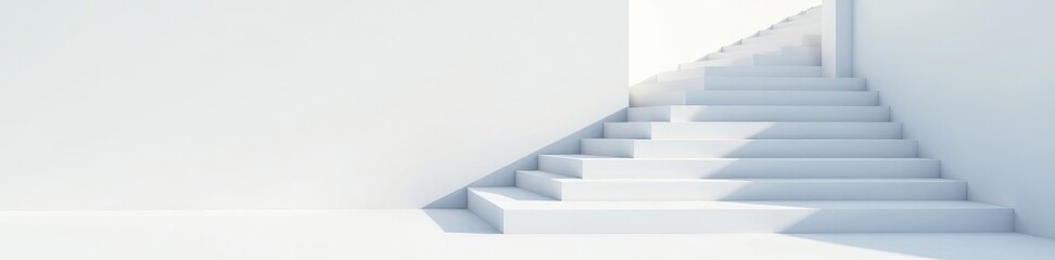 Obraz premium Gleaming white steps ascend beside pristine wall & building , white, texture