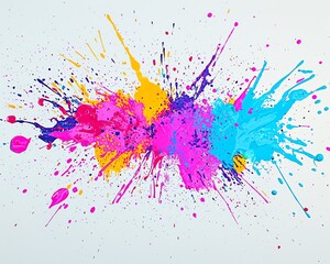 Psychedelic 2020's-inspired abstract paint splatter, soft pastel tones mixed with vibrant neon shades on a white background