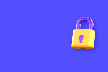3D Padlock Icon With Isolated Blue Background