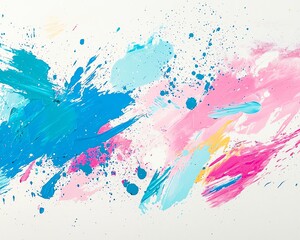 Fototapeta premium Psychedelic 2020's-inspired abstract paint splatter, soft pastel tones mixed with vibrant neon shades on a white background
