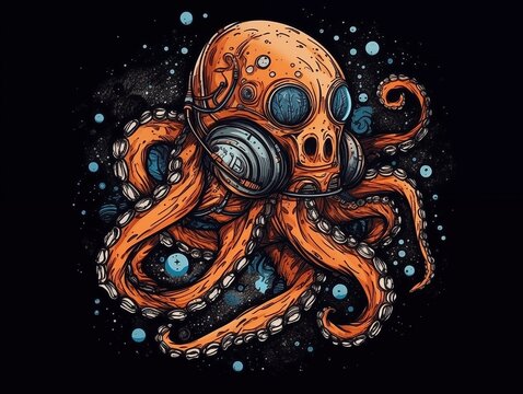 Octopuss In Space created with Generative AI Technology, ai, generative