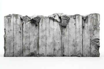 Isolated concrete wall in 3D or profile view on white background