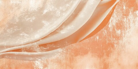 Fototapeta premium Creamy Luxe: A soft, billowing expanse of ivory velvet fabric drapes over a warm peach background, radiating elegance and sophistication. This high-resolution image evokes a sense of luxury.