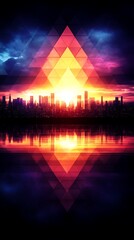 Cityscape Sunset Reflection Geometric Art