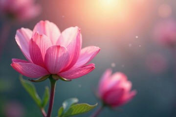 Fototapeta premium Soft petal hues unfold gently on tender shoots, blossoming, calm