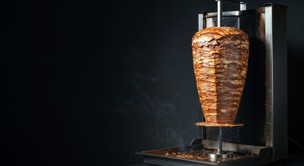 Turkish Doner Kebap on a grill stand, close-up shot