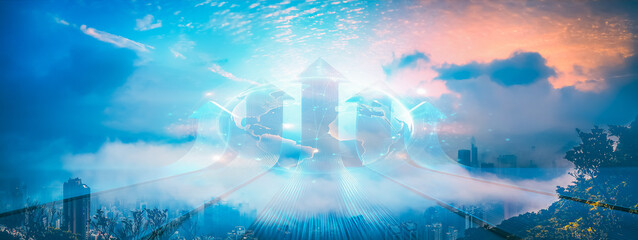 Hong Kong business concept of growing up in a vibrant city. Upward growth, bright future, and dynamic development are key themes.