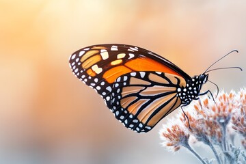 Obraz premium A close-up of a butterfly emerging from its chrysalis, with its vibrant wings unfurling for the first time