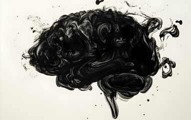 Abstract representation of a brain in black ink, symbolizing deep thoughts and creative processes.