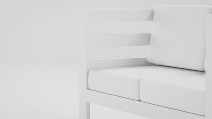 Teak wood chairs couch and table in a room. The chairs are wooden and have a simple design. The couch is also made of wood and has a comfortable look. The room has a minimalist premium photo 3d render