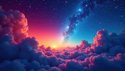 A colorful spectrum of hues swirls through the night sky, cloudy, atmospheric, colors