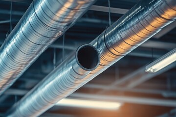 Metal conduit on ceiling Electrical system metal piping fixed overhead