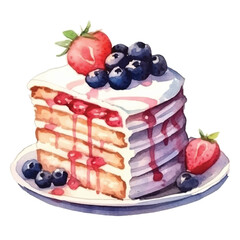 watercolors Cute birthday cake party illustration 