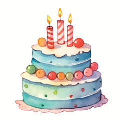 watercolors Cute birthday cake party illustration 