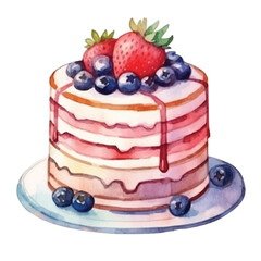 watercolors Cute birthday cake party illustration 