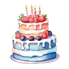 watercolors Cute birthday cake party illustration 