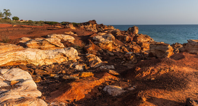 The beautiful red rock coastline at Gantheaume point, Broome Western Australia.