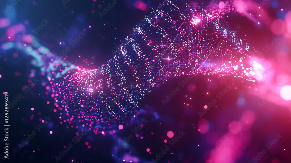 Poster ai-powered dna sequencing concept with glowing holographic strands representing futuristic biotechno