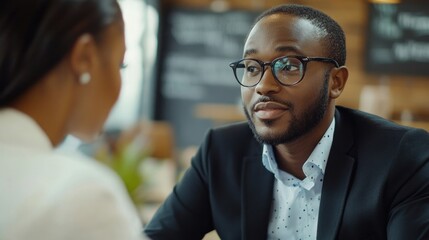 Obraz premium Two business professionals engaged in a serious conversation during a meeting