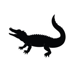 Crocodile Silhouette Vector Art Illustration and Minimalist Crocodile Black Color Design