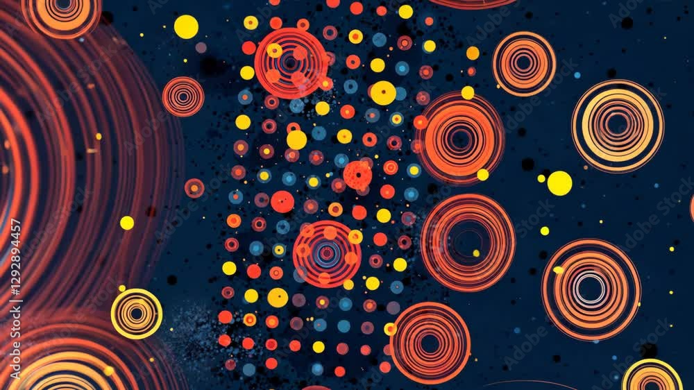 Aufkleber a colorful image of many circles and dots. the circles are in various colors and sizes. the dots are