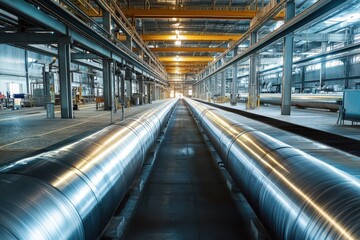 Metal tubes in a factory storage area